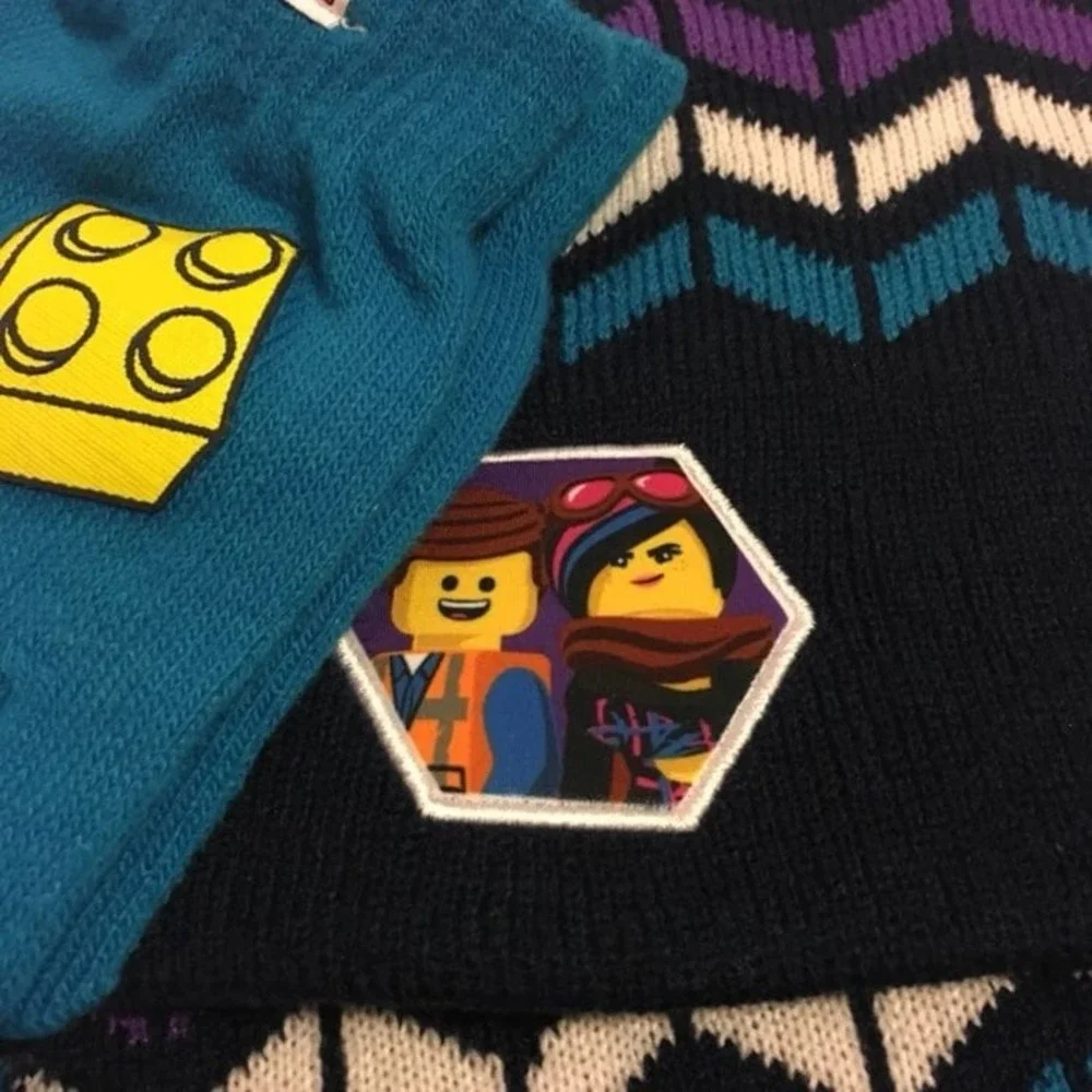 LEGO Movie 2 Hat Scarf Glove‎ Set Kids OSFM Navy Blue New Winter Beanie Chevron